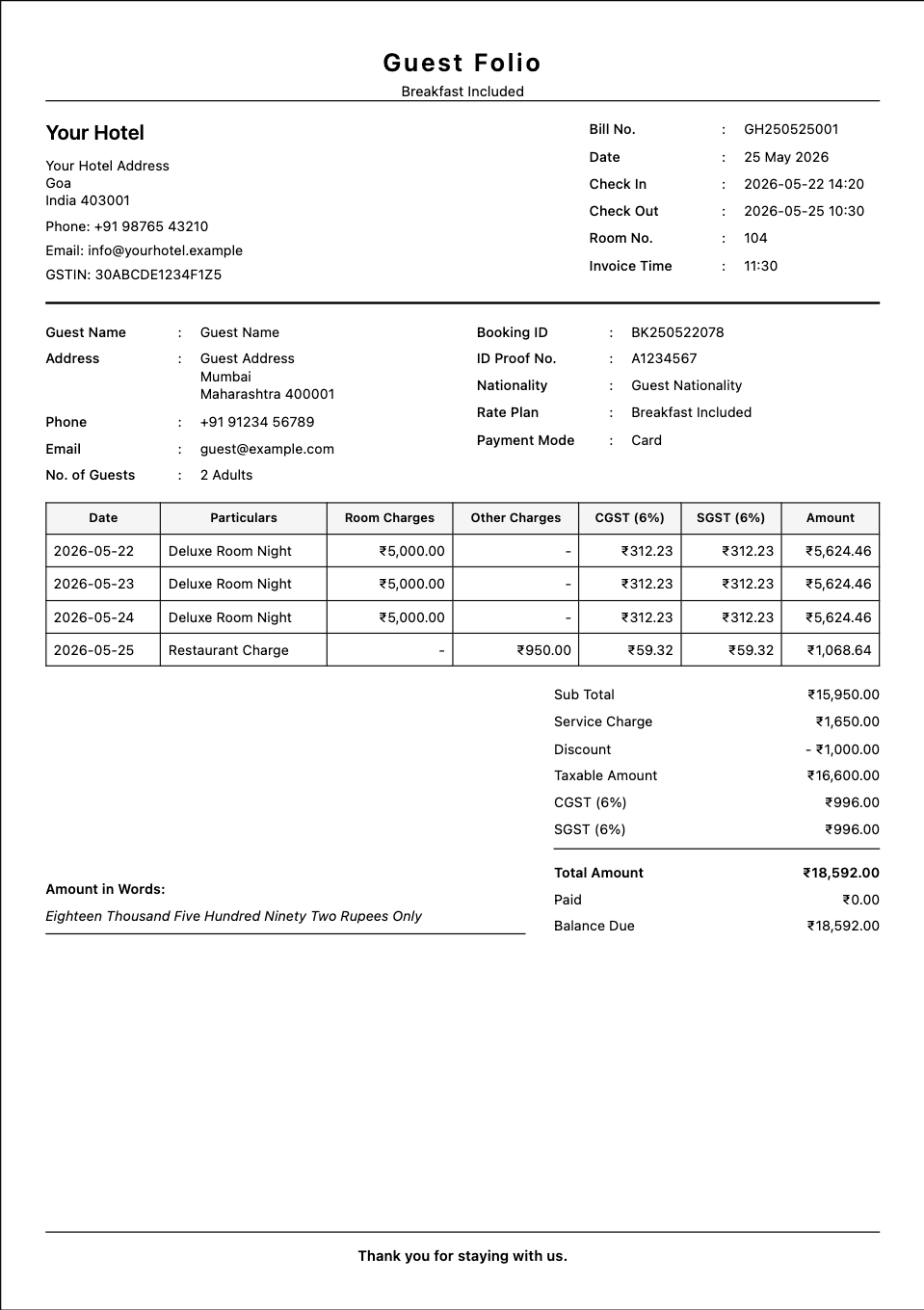 Hotel Bill Formats preview