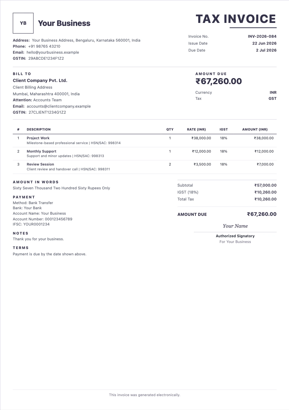 Freelance Invoice template preview