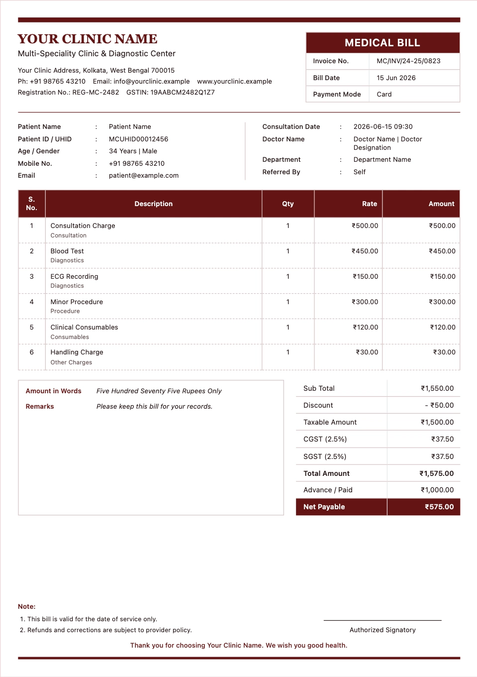 Medical Bill Formats preview