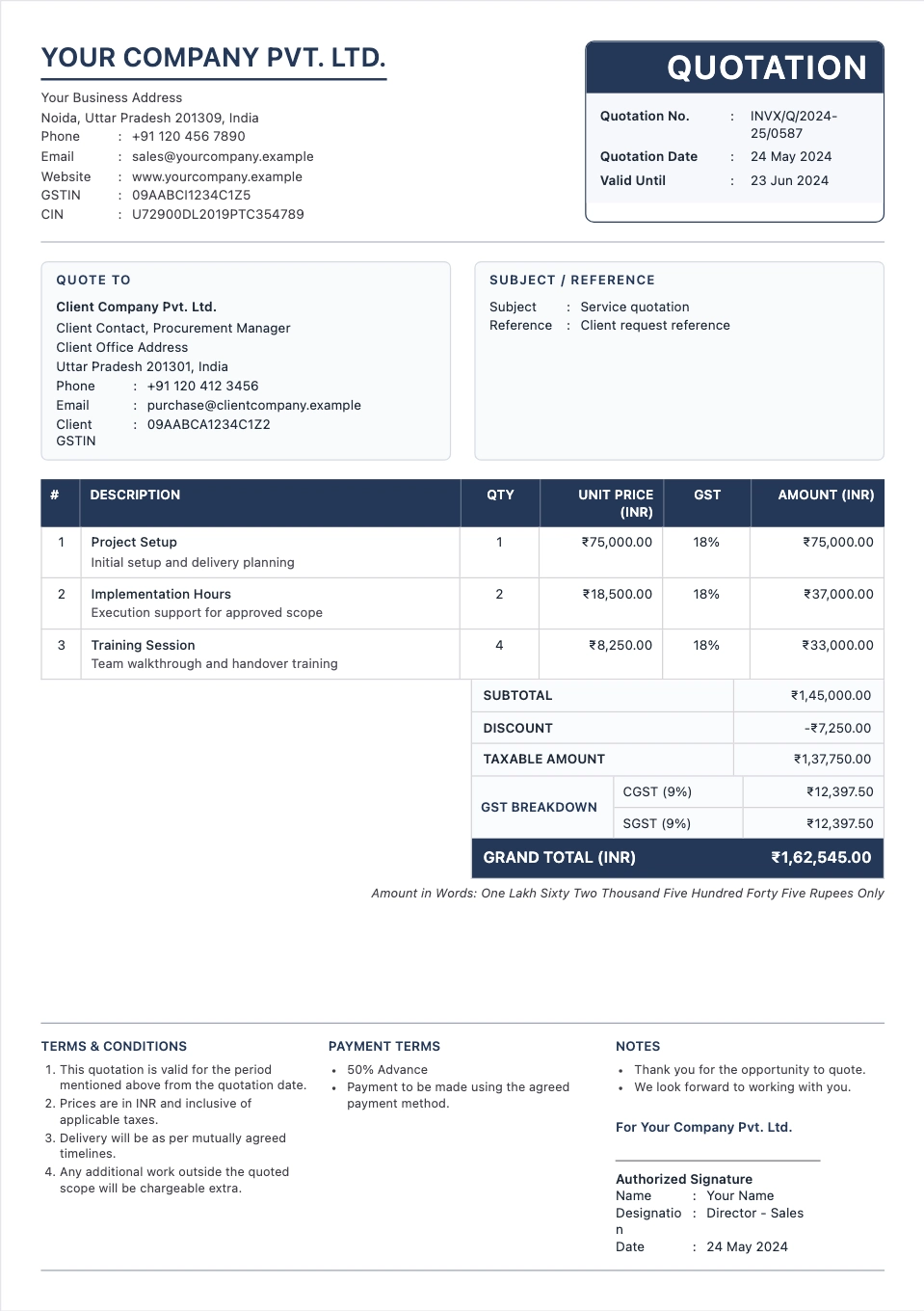 Quotation Formats preview