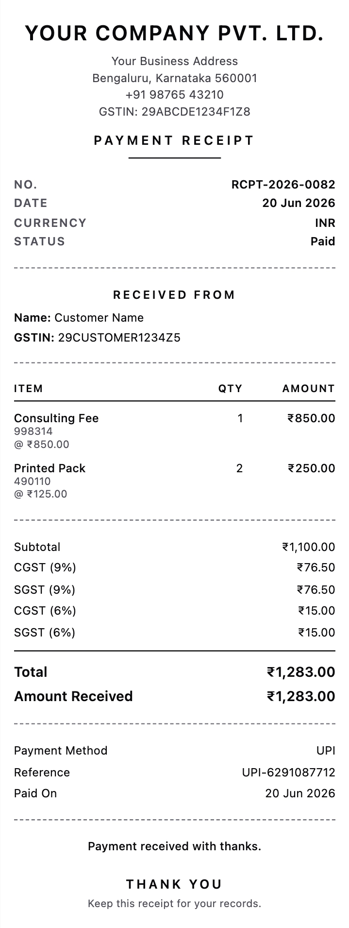 Thermal Receipt template preview