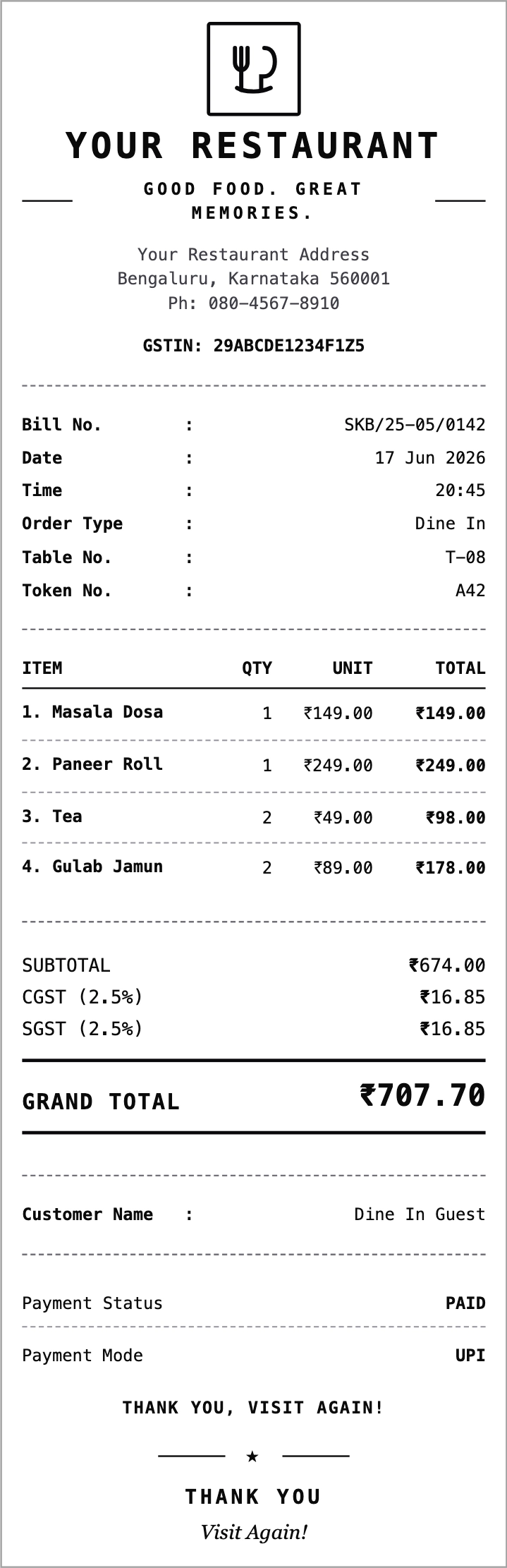 Restaurant Receipt Formats preview
