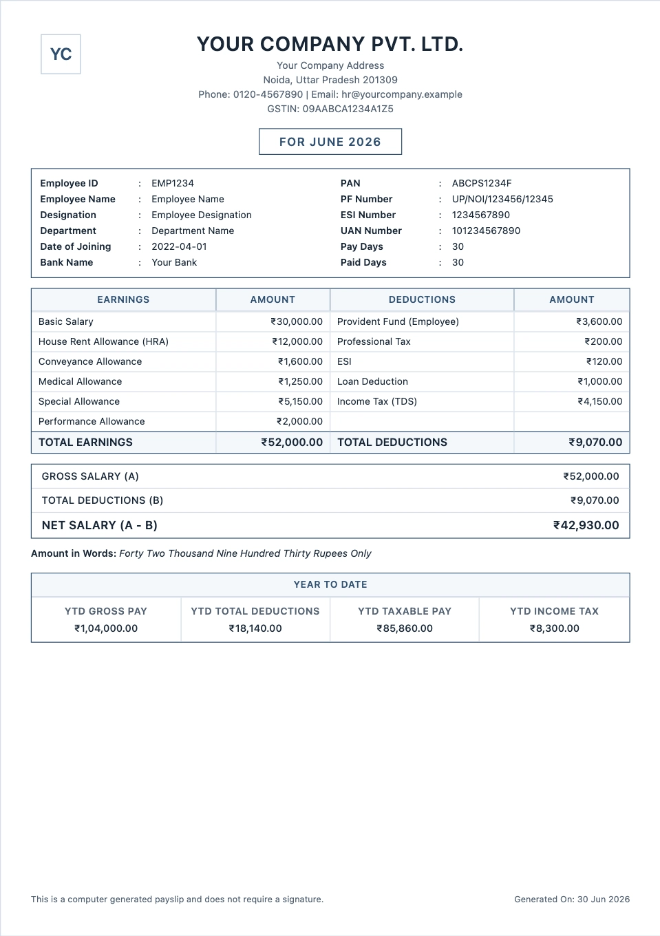 Salary Slip Formats preview